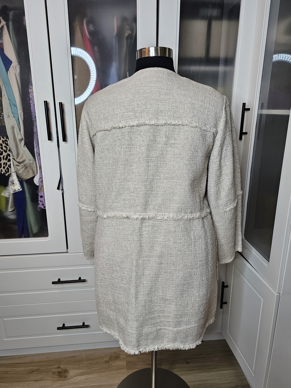 Lafayette 148 New York Cream Textured Crewneck Jacket - Picture 6 of 10
